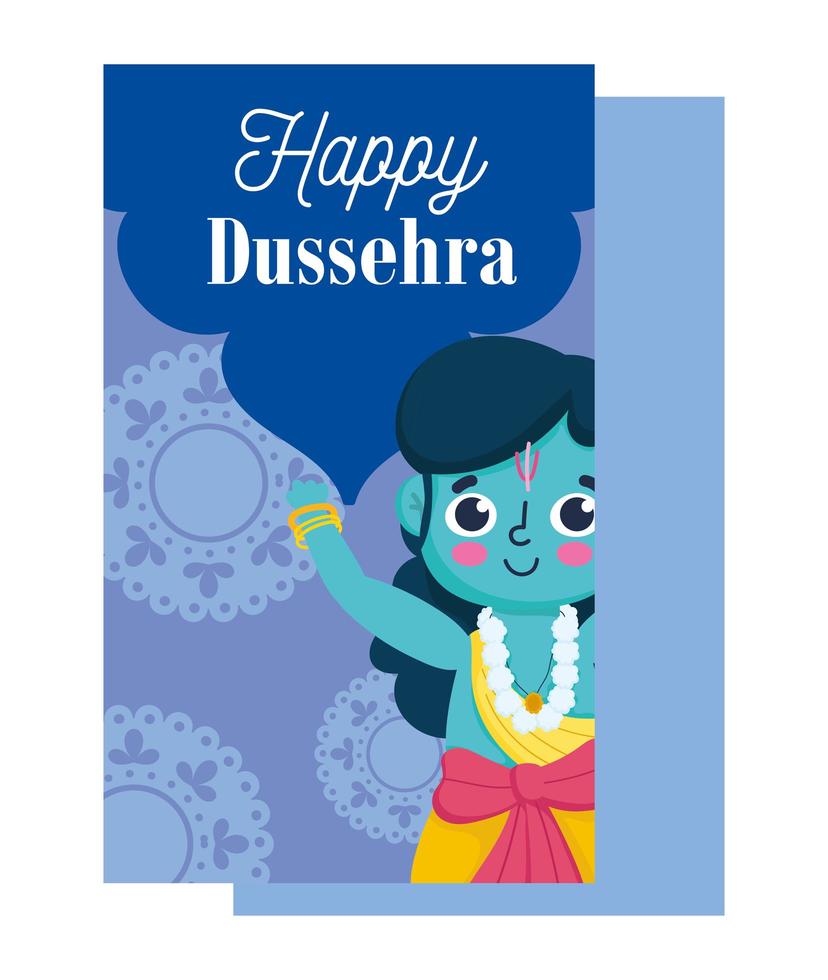 feliz festival dussehra de la india, dibujos animados del señor religioso rama, tarjeta de fondo de decoración de mandalas vector