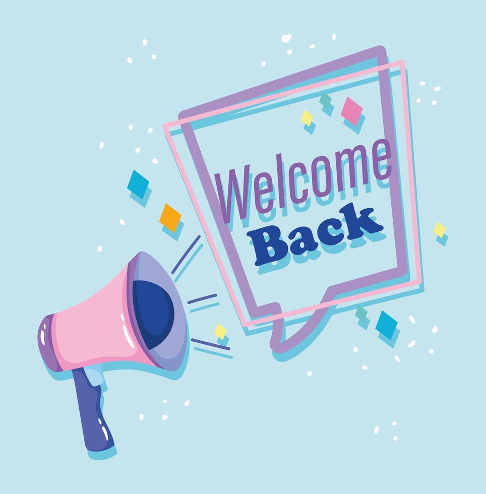 reopening, welcome back megaphone phrase speech bubble invitation vector