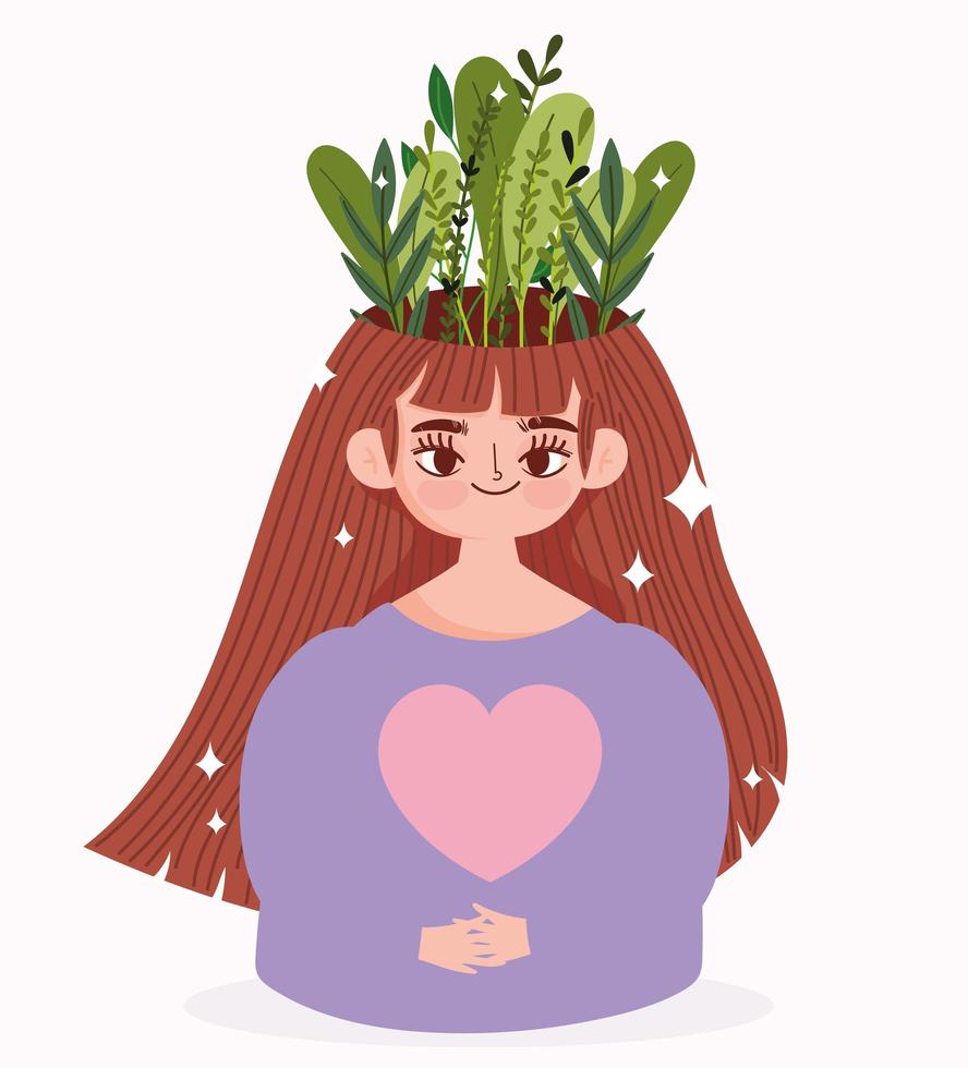 world mental health day, portrait woman with leaves in head vector