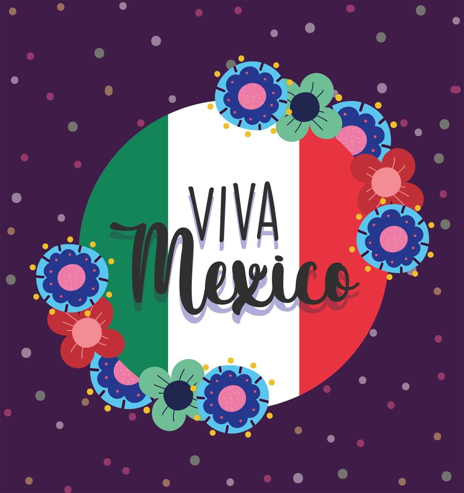 mexican independence day, banner flowers flag, viva mexico is celebrated on september vector