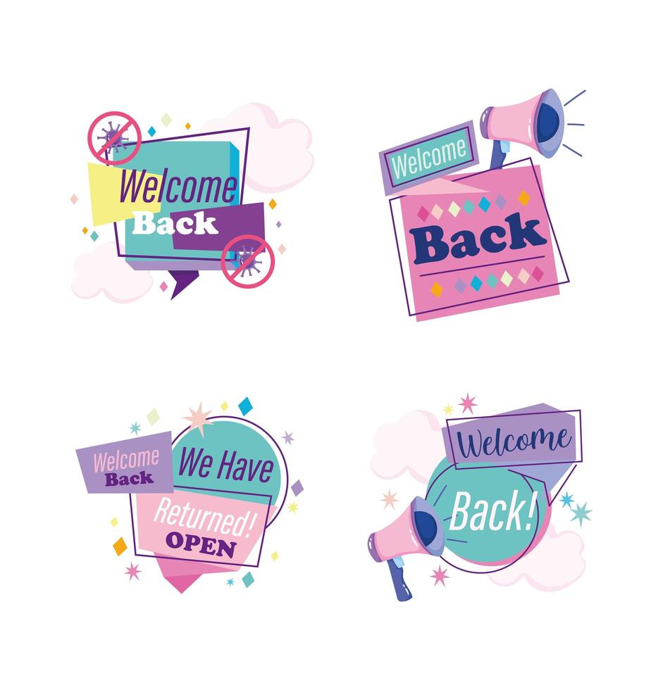 reopening, message advertising speech bubbles megaphone icons vector