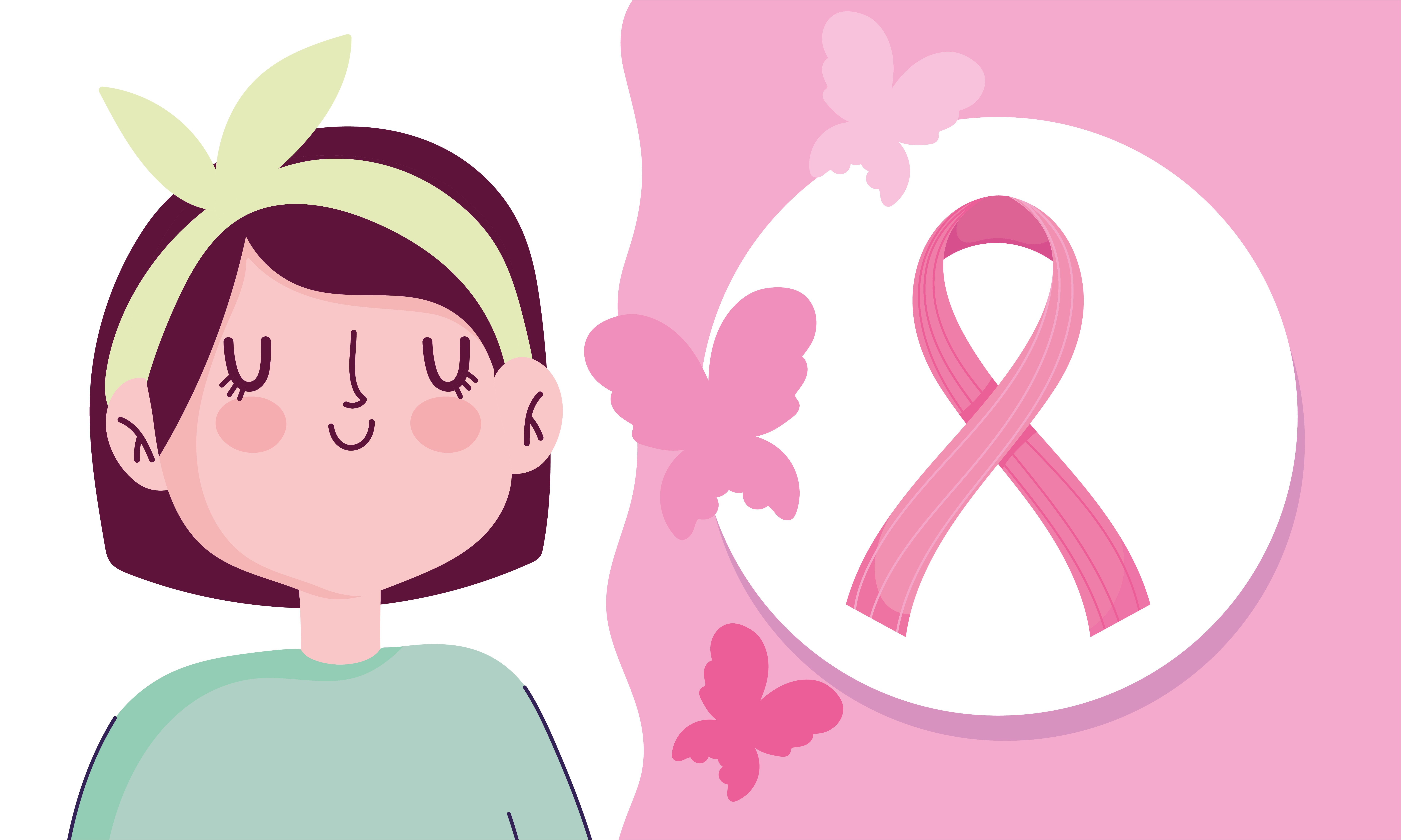 breast cancer awareness month cartoon woman butterflies, prevention