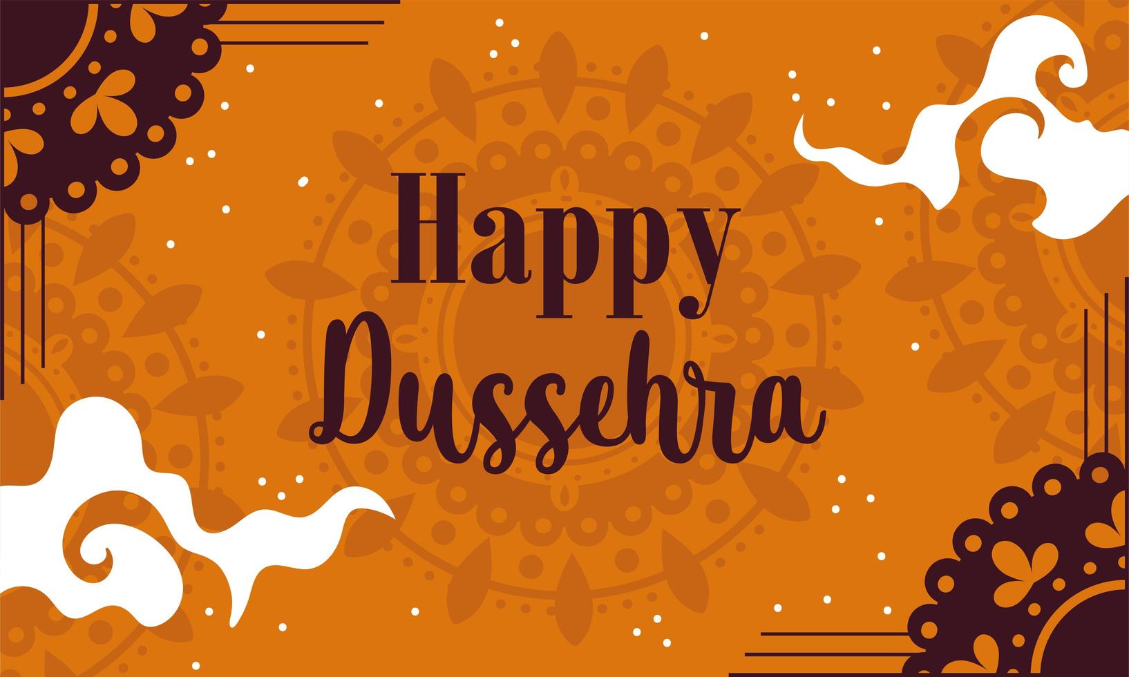 happy dussehra festival of india, traditional religious ritual lettering card vector