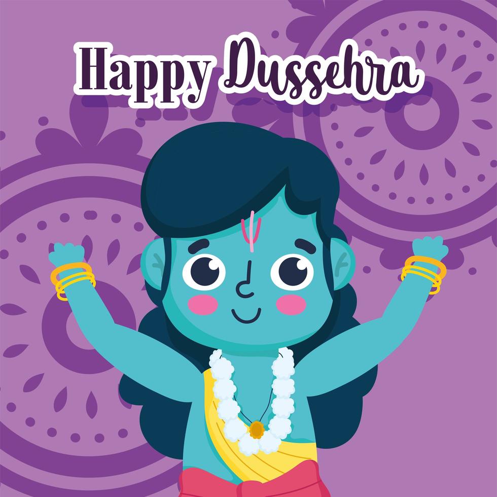 happy dussehra festival of india, lord rama cartoon festival hindu traditional religious ritual vector