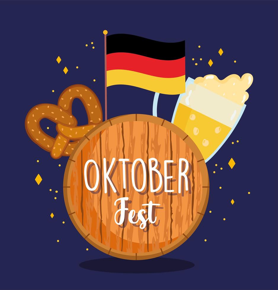 oktoberfest festival, german flag beer and pretzel, celebration germany traditional vector