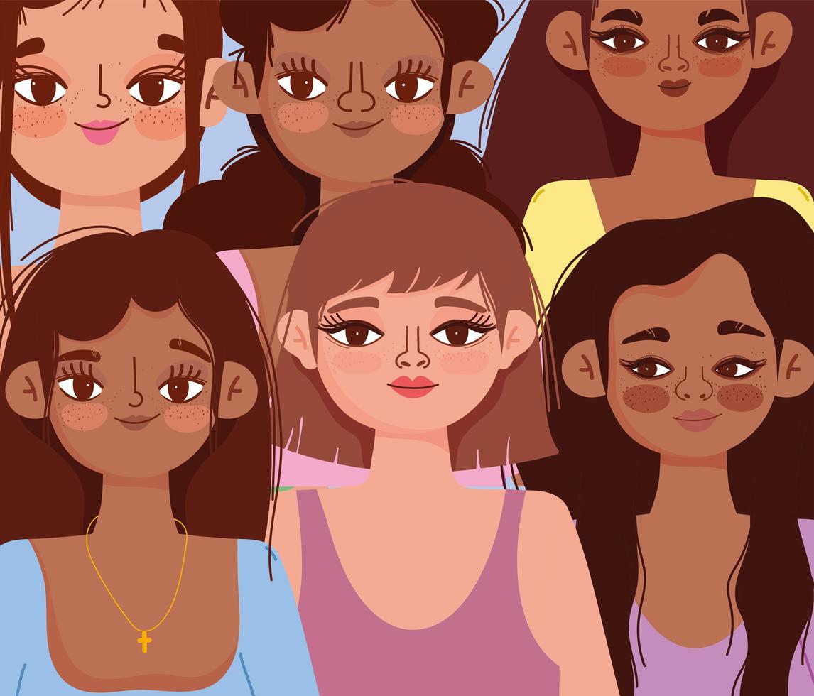 group young women female portrait vector