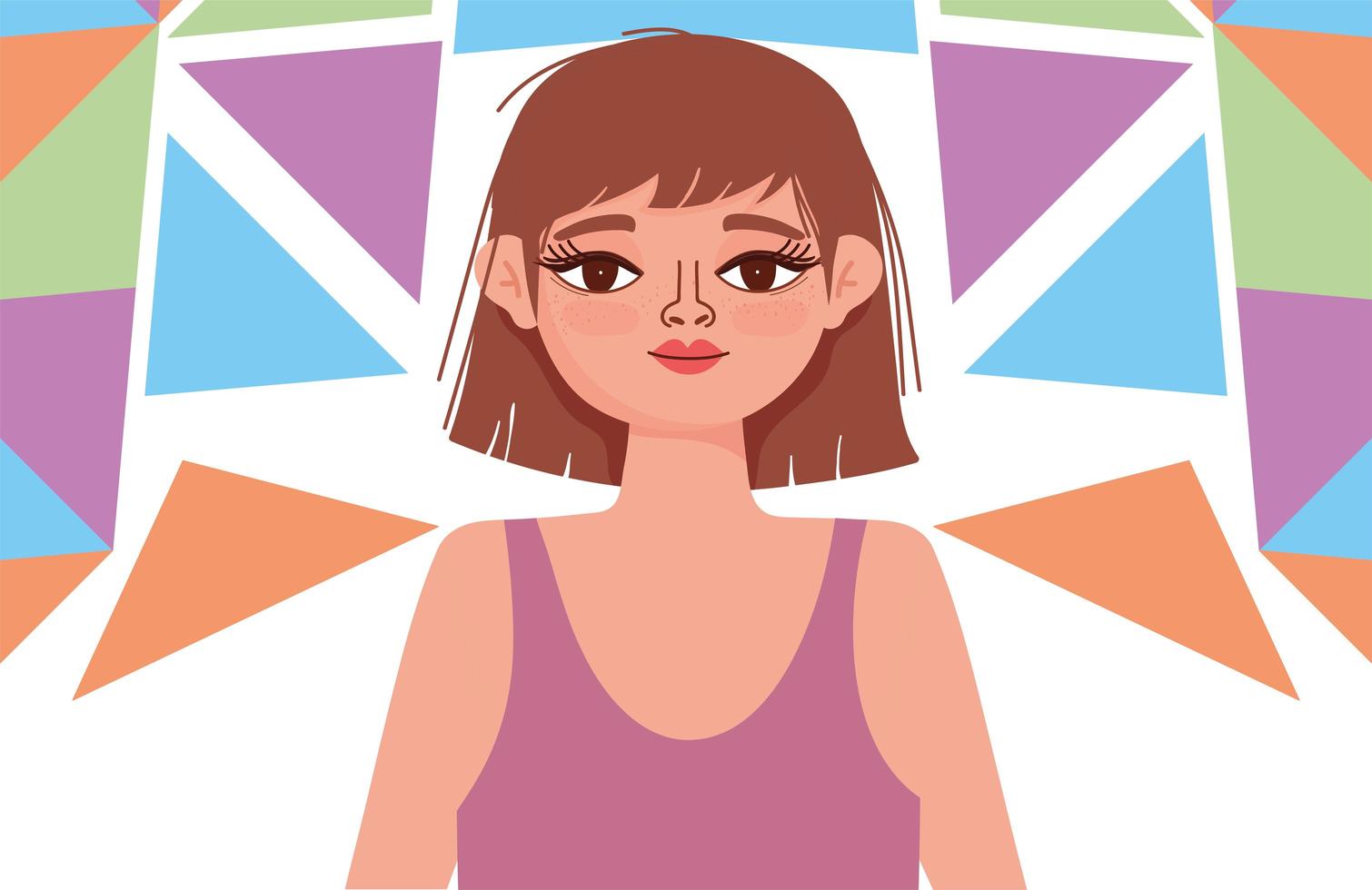 young woman culture cartoon portrait colored geometric background vector