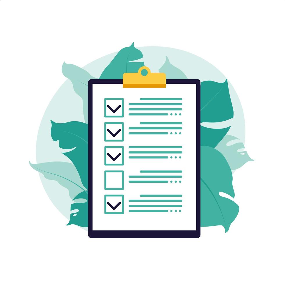 Checklist, to-do list. List or notepad concept. Business idea, planning or coffee break. Vector illustration. Flat style.