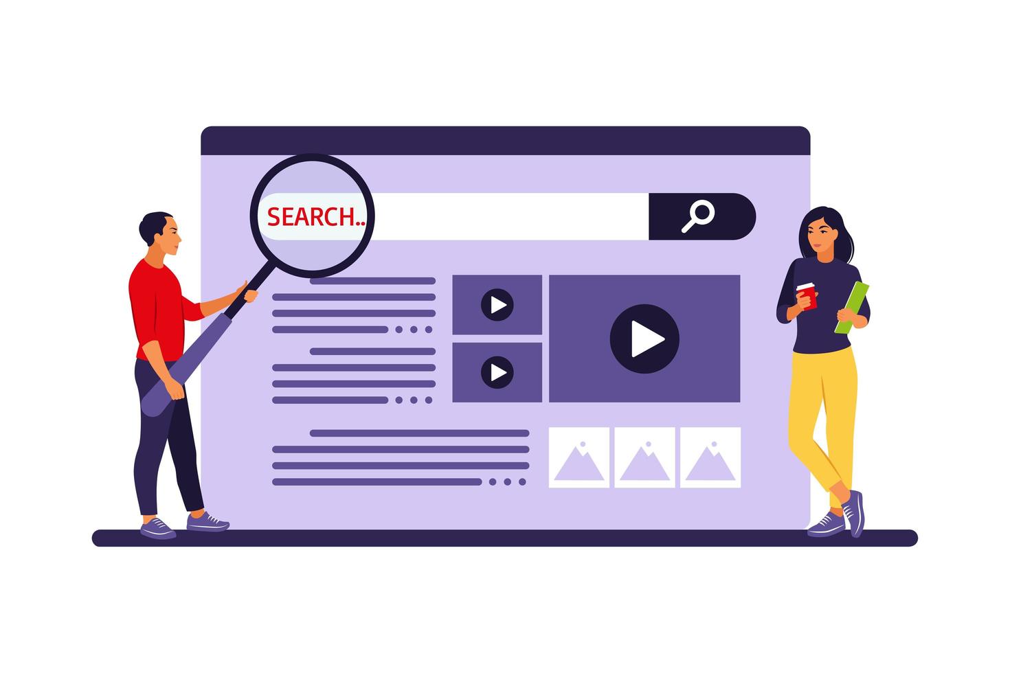 People searching for information. Web search concept. Vector illustration. Flat.