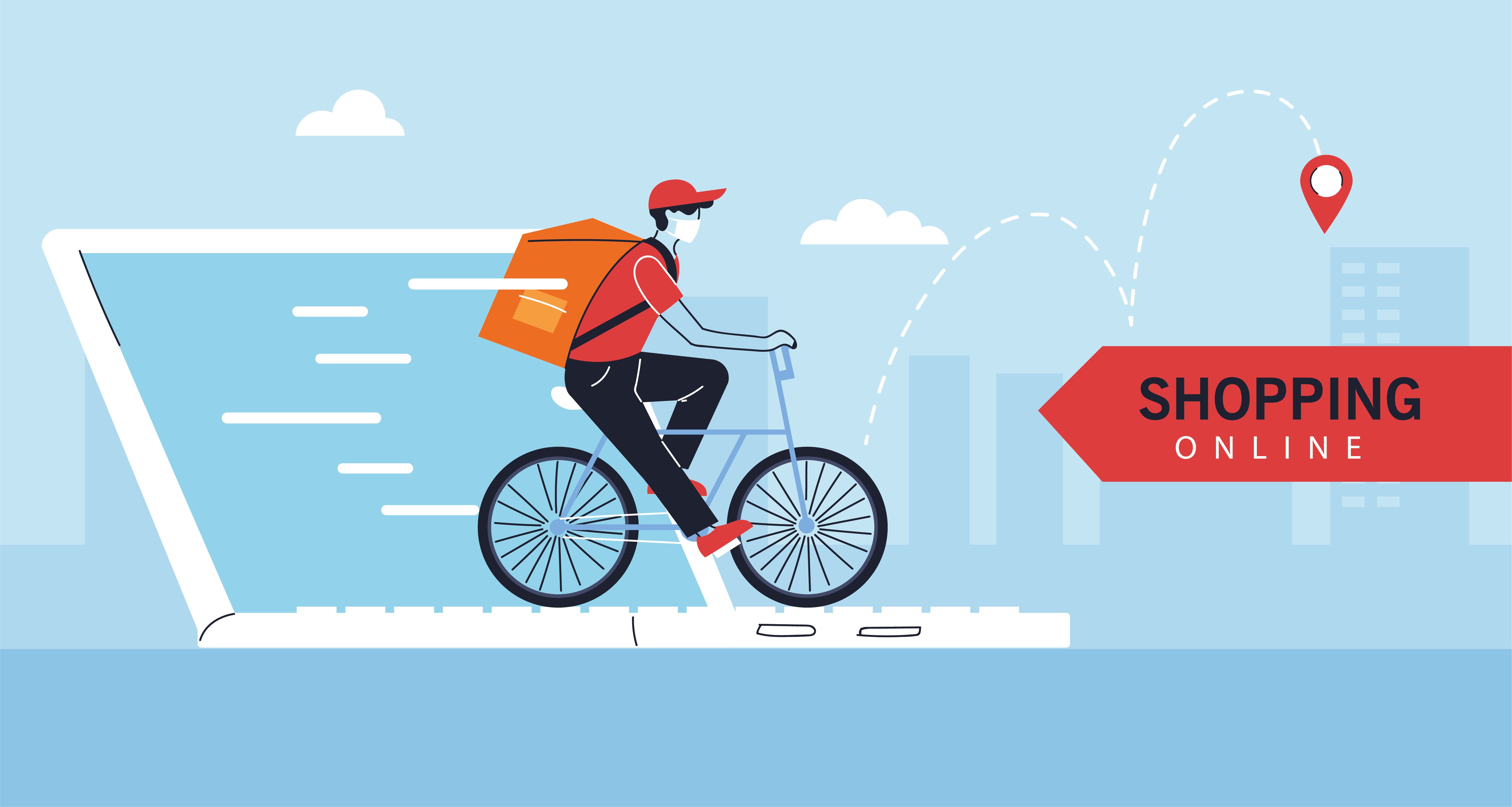 delivery man with protective face mask in bicycle, online shopping 2779451 Vector Art at Vecteezy