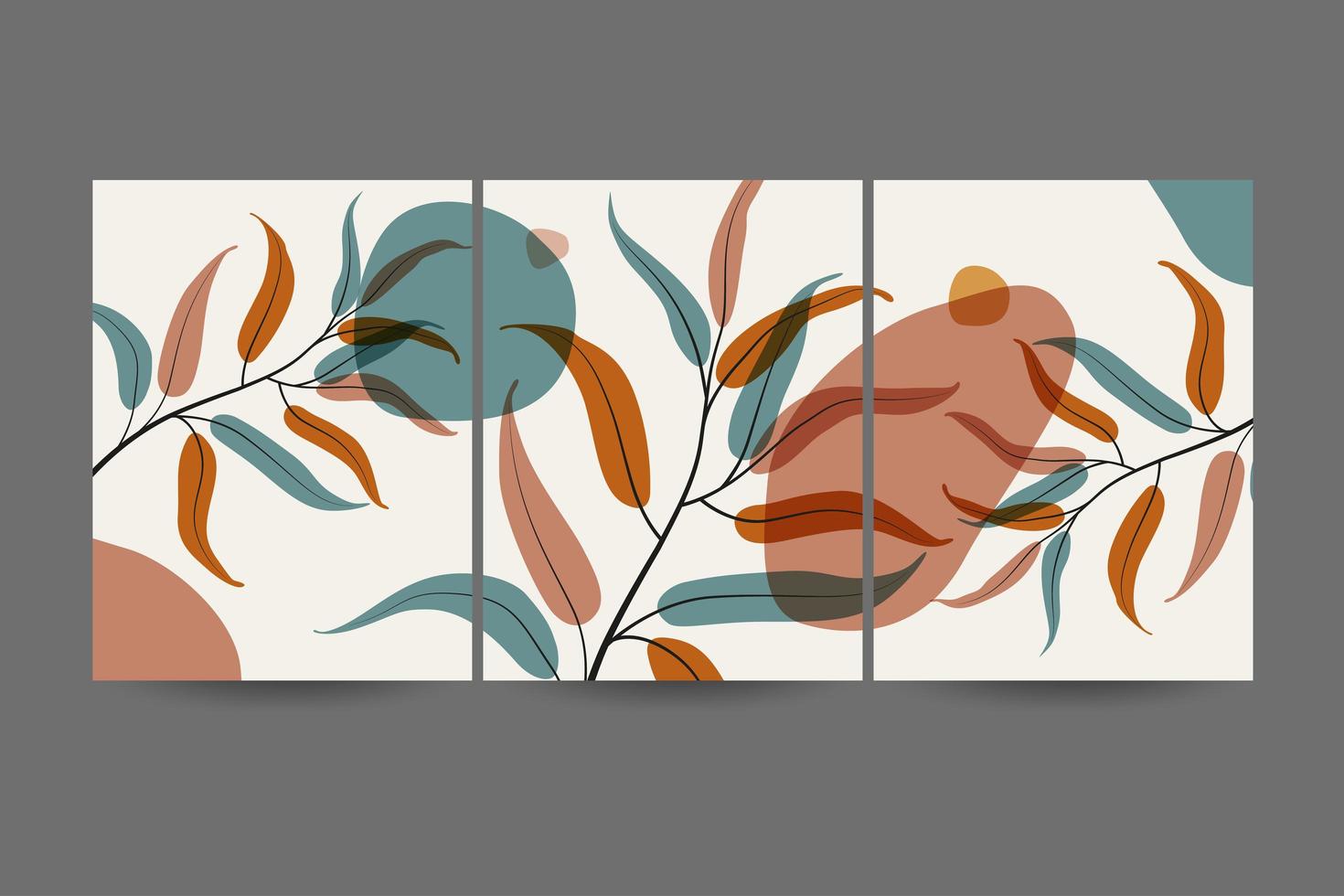 Set of compositions with leaves. Trendy collage for design in an ecological style. Vector illustrations for postcard or brochure design. Flat.