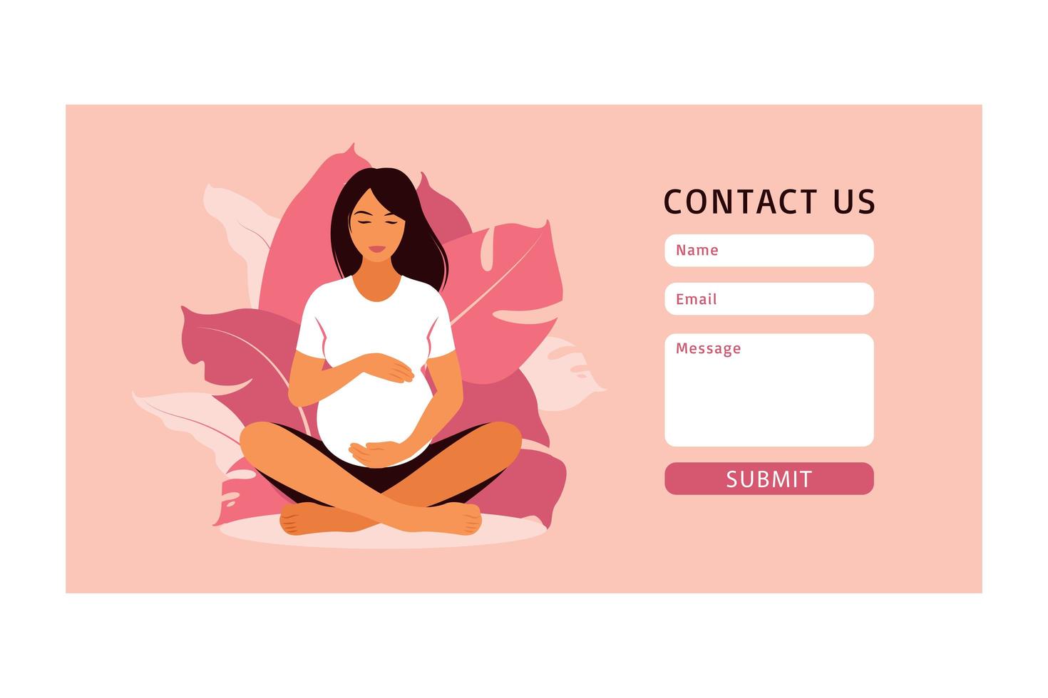 Contact us template of yoga for pregnant yoga concept. Wellness and healthy lifestyle in pregnancy. Woman expecting a baby doing yoga exercises. vector