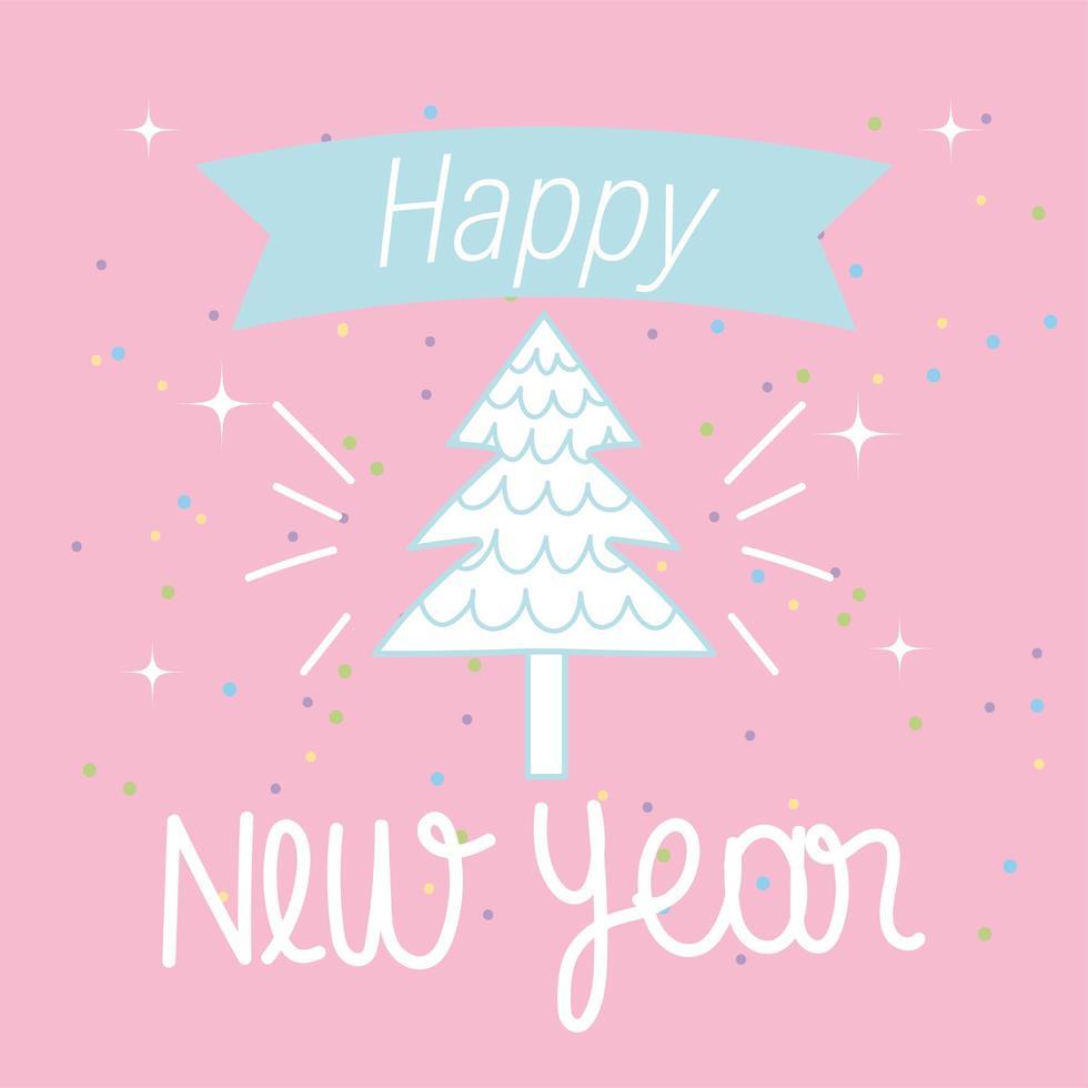 happy new year drawn tree greeting card vector
