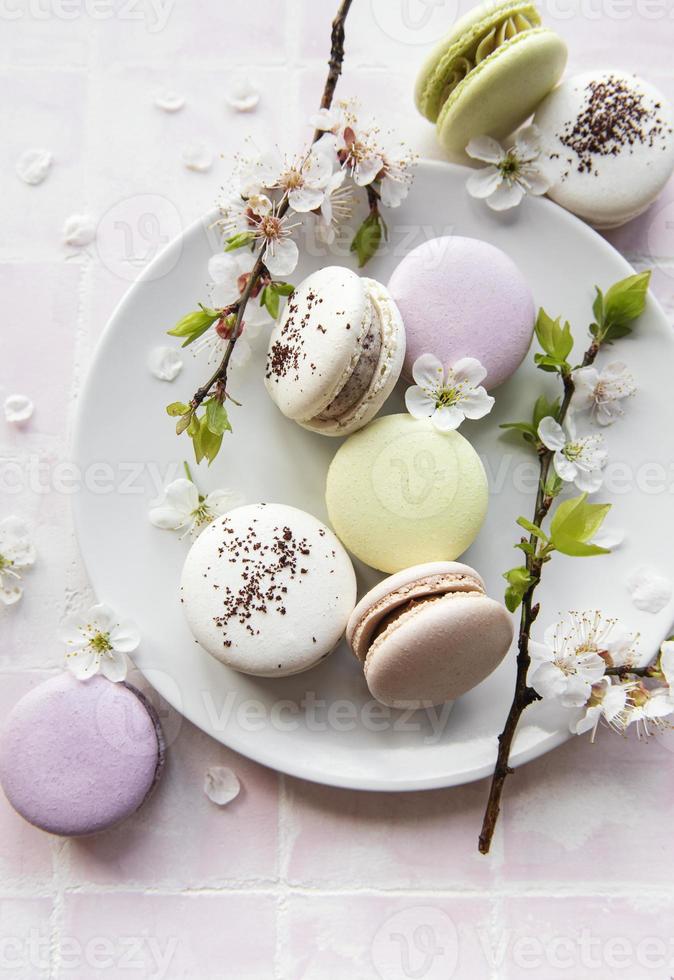 Colorful french macaroons photo