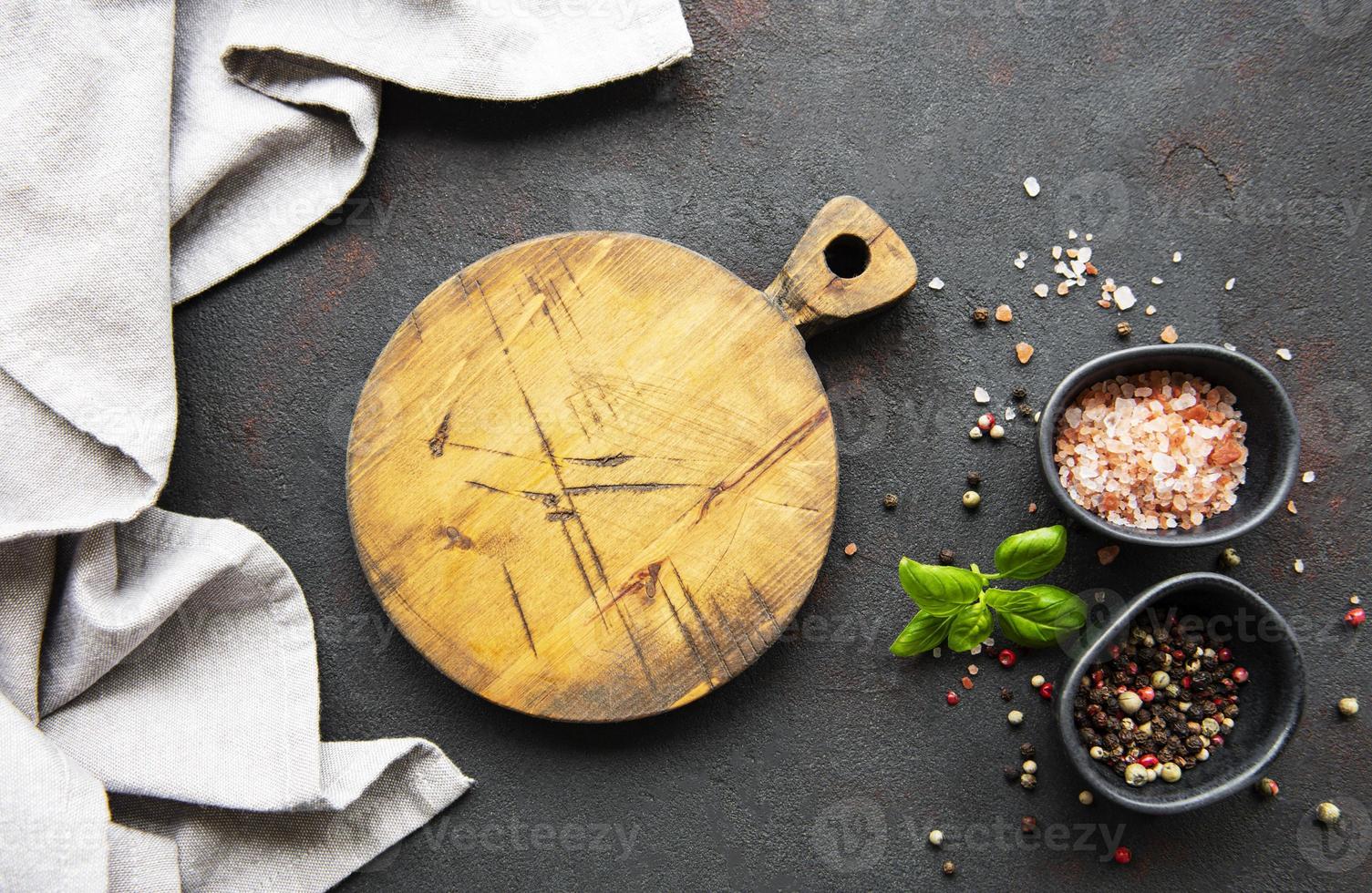 Chopping board and seasonings photo