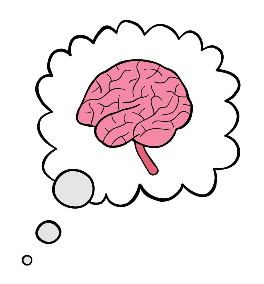 Cartoon Vector Illustration of Brain in Thought Bubble