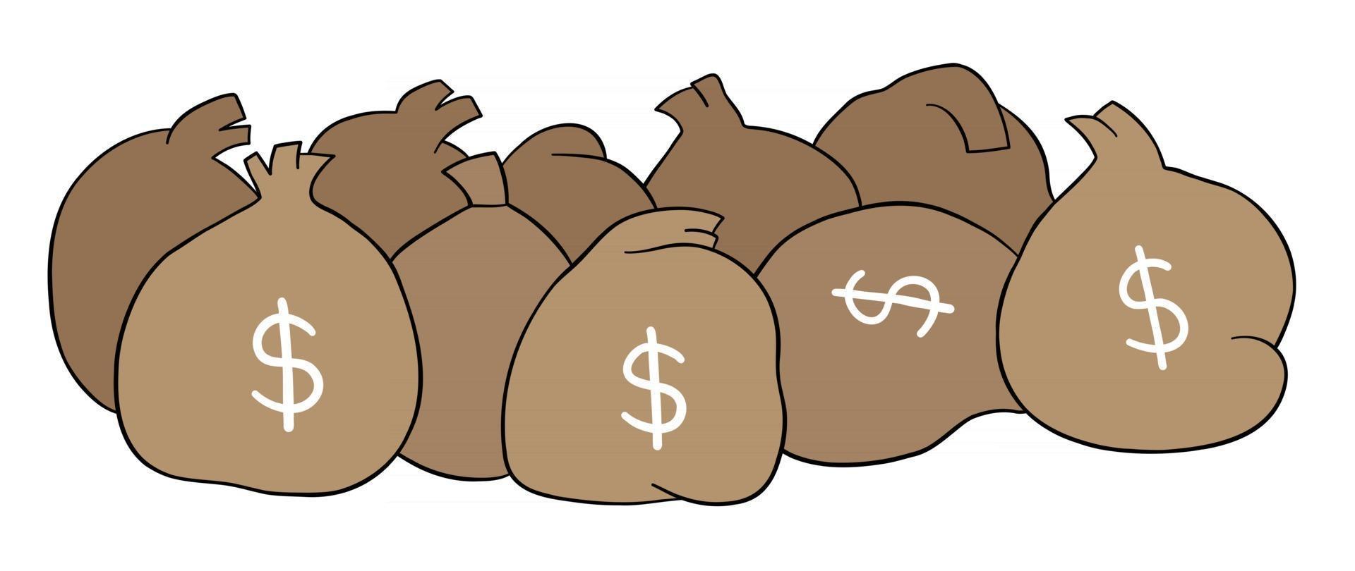 Cartoon Vector Illustration of Sacks Full of Money