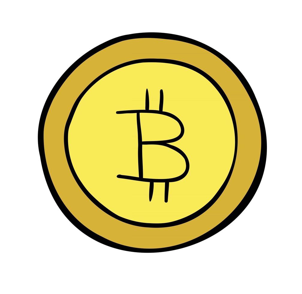 Cartoon Vector Illustration of Bitcoin Coin