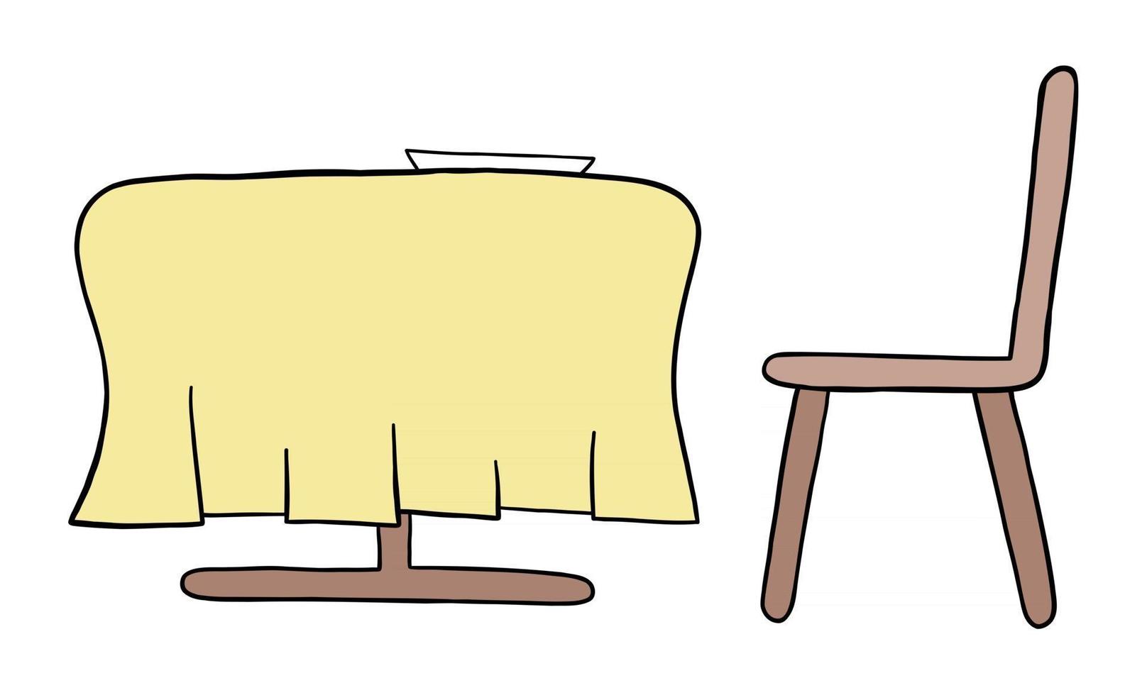 Cartoon Vector Illustration of Dining Table and Chair