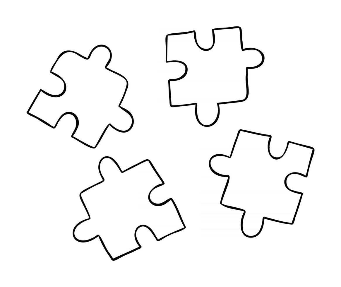 Cartoon Vector Illustration of Compatible 4 Puzzle Pieces in Different Colors