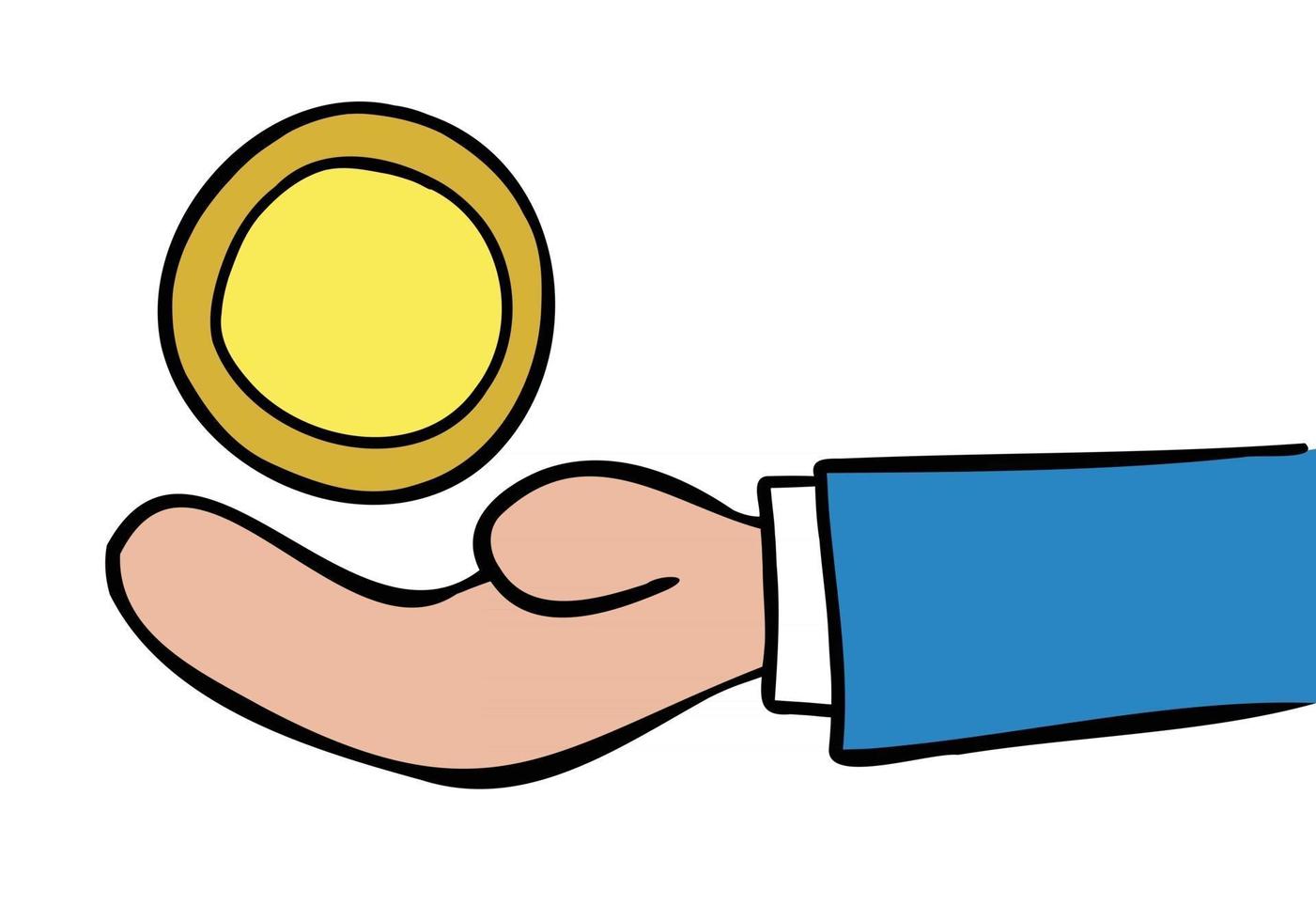 Cartoon Vector Illustration of Businessman Holding a Coin