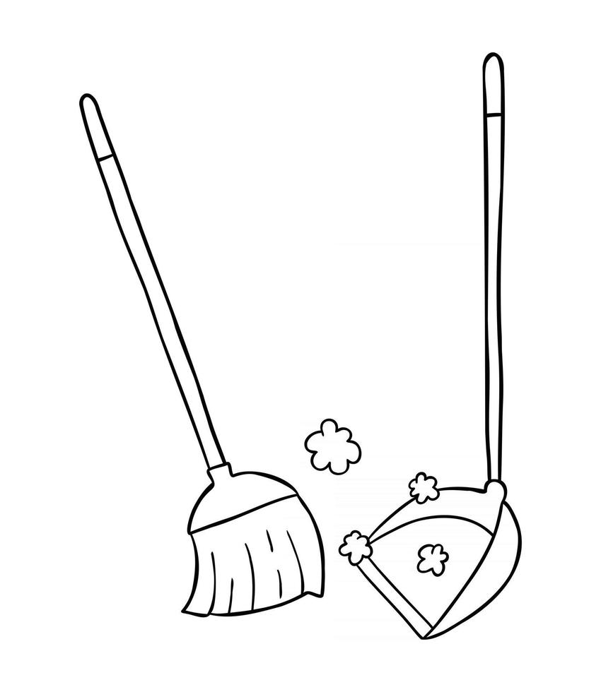 Cartoon Vector Illustration of Broom and Dustpan Sweep the Floor