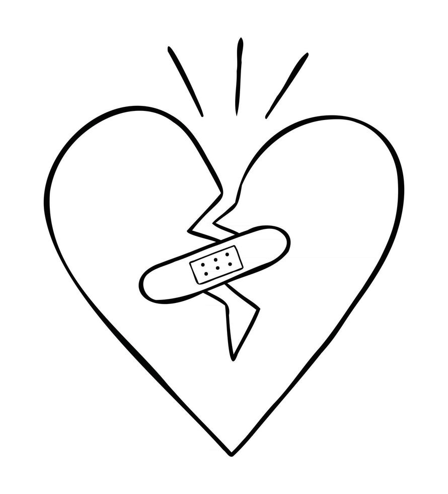Cartoon Vector Illustration of Broken Heart and Plaster