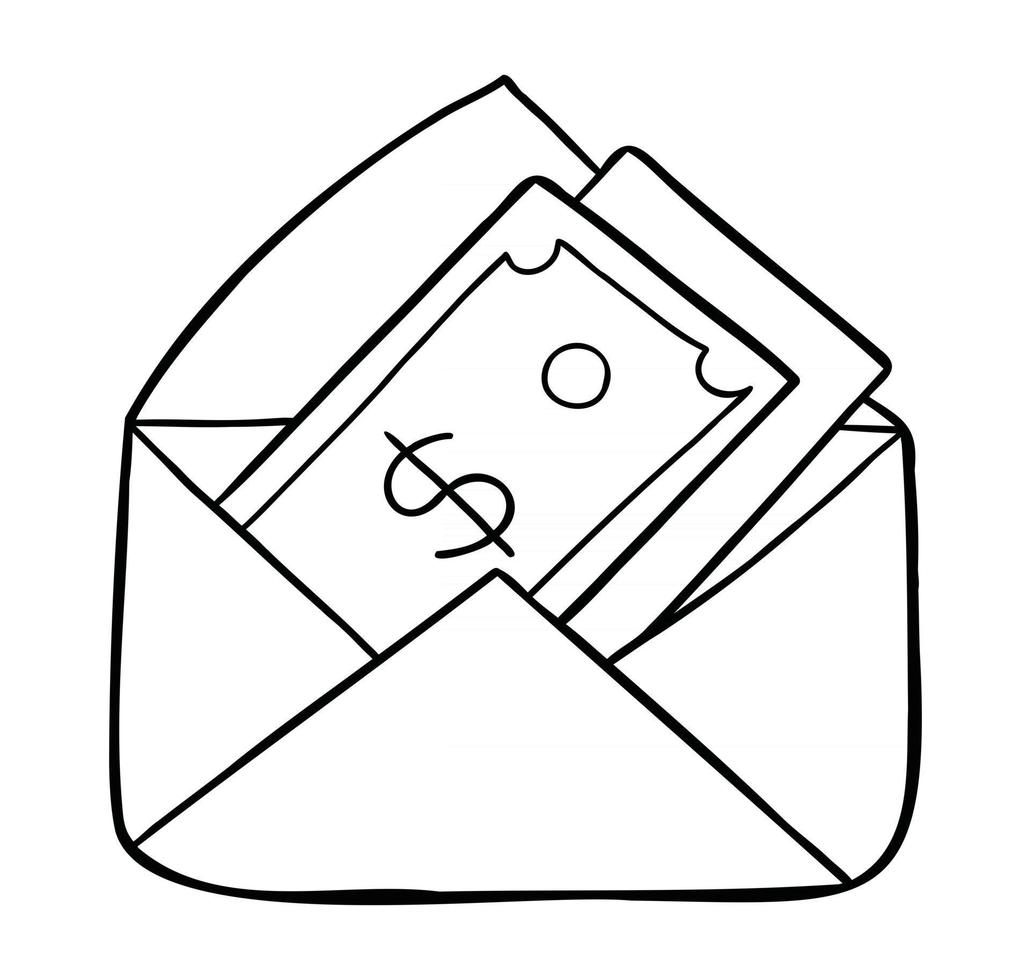 Cartoon Vector Illustration of Dollar Money in Envelope