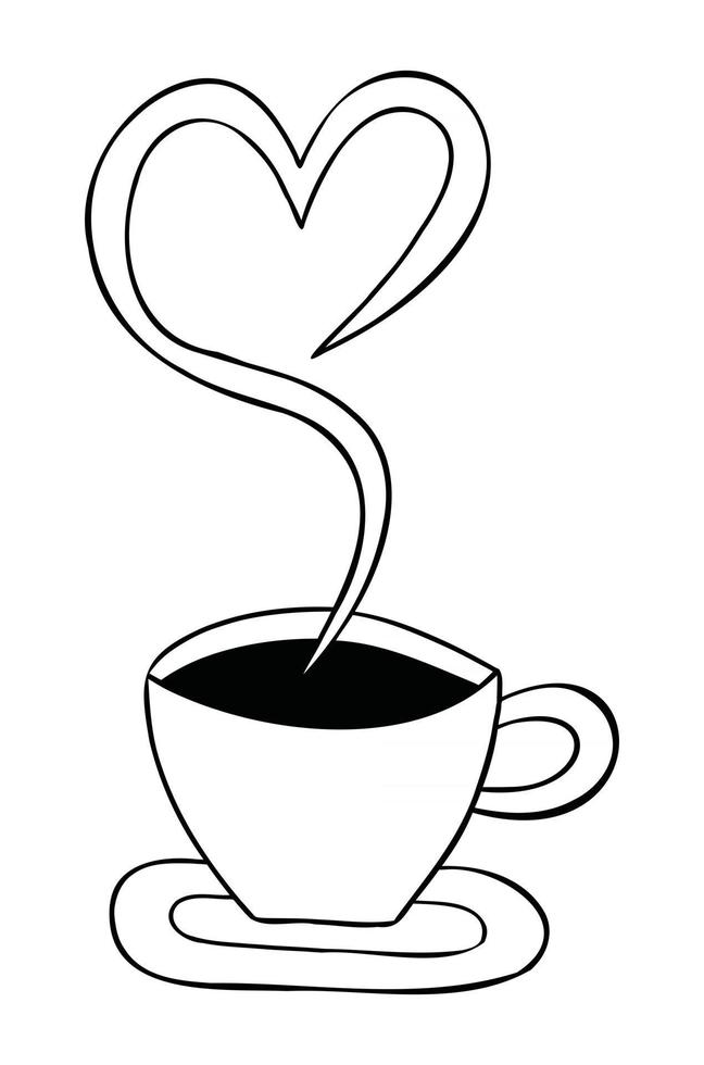 Cartoon Vector Illustration of Heart Shape with Coffee and Coffee Smoke