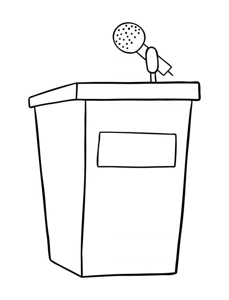 Cartoon Vector Illustration of Wooden Lectern and Microphone