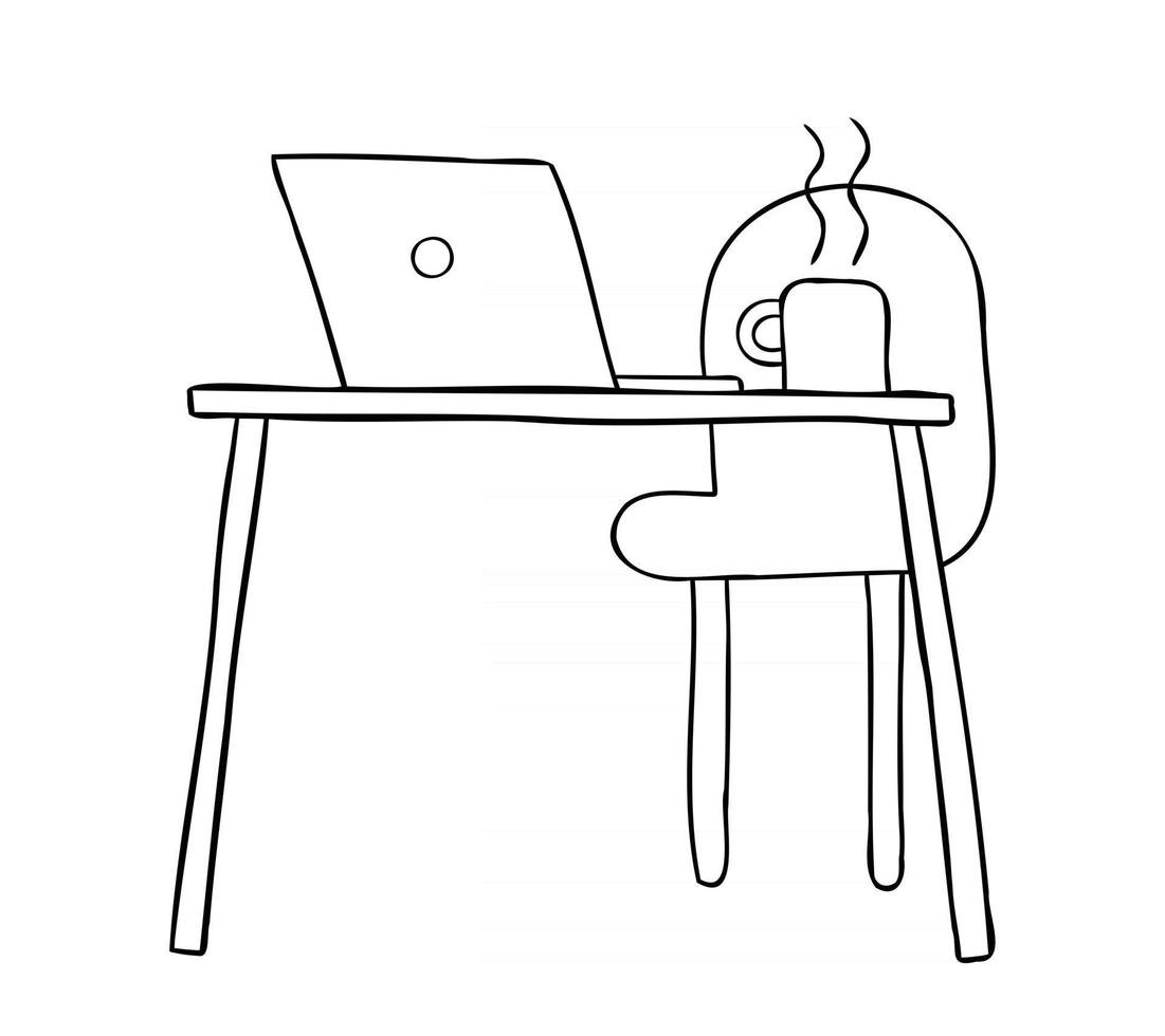 Cartoon Vector Illustration of Desk and Laptop