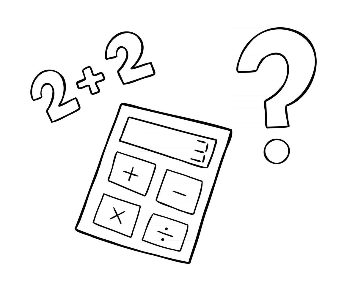 Cartoon Vector Illustration of Calculator Wrong Math and Question Mark