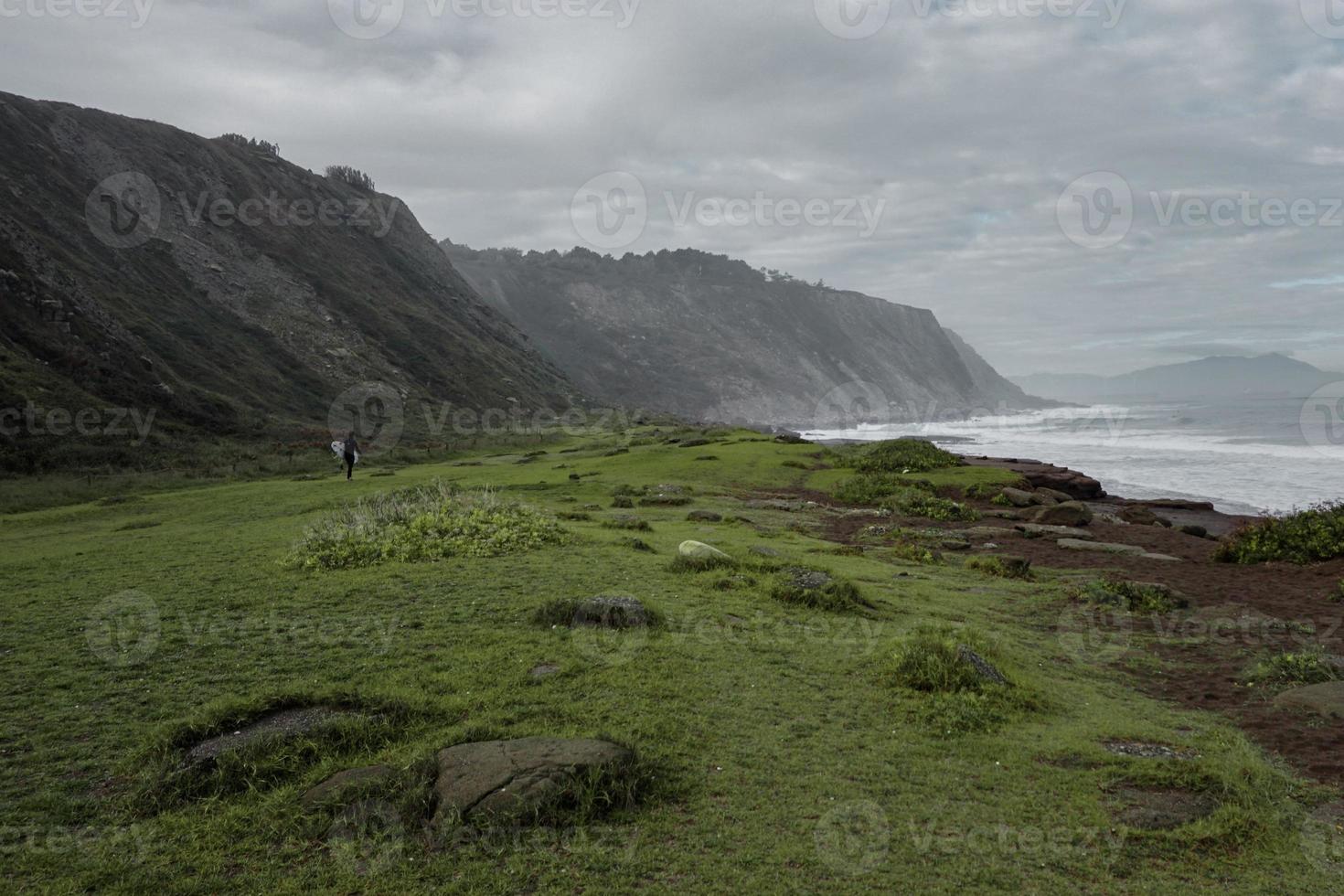 Beach landscape in the coast in Bilbao Spain photo