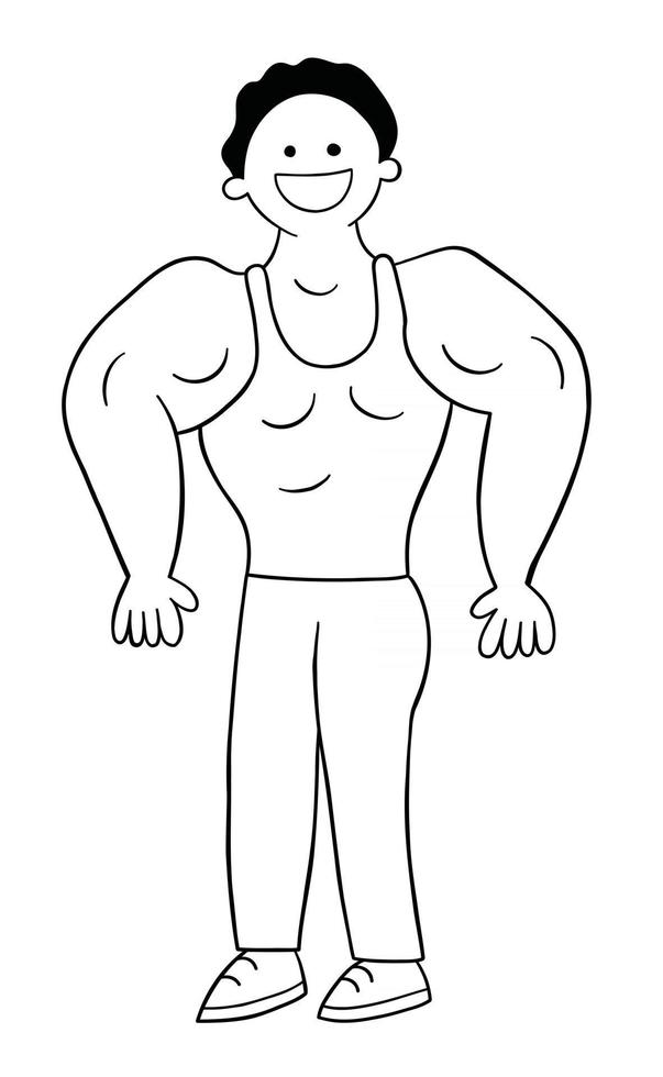 Cartoon Man Muscular and Showing Off His Muscles Vector Illustration