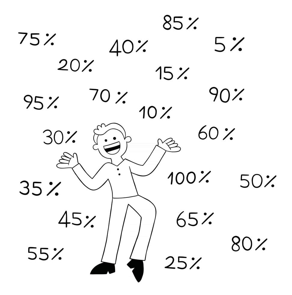 Cartoon Man Very Happy Because There is a Lot of Discount Vector Illustration