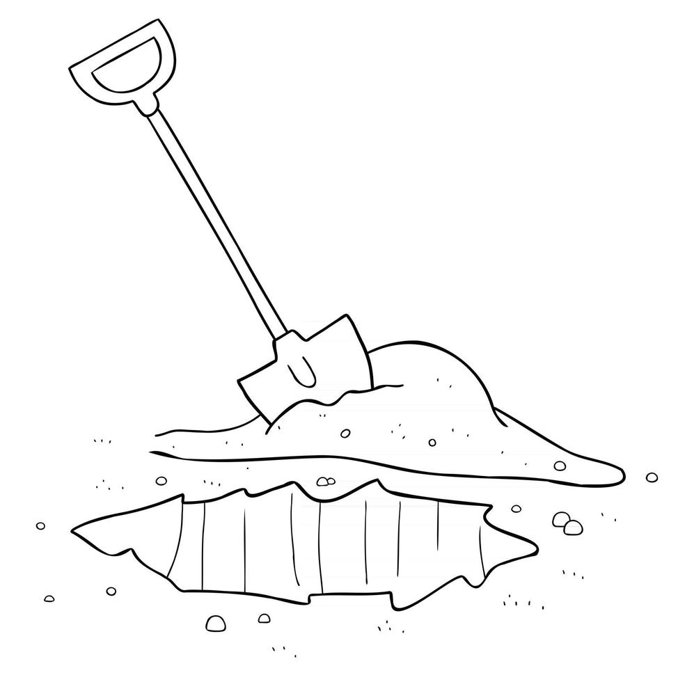 Ilustración de vector de dibujos animados de pala y tierra de excavación