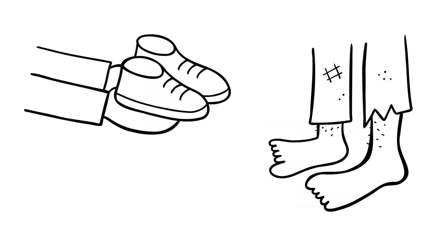 ilustración vectorial de dibujos animados de regalo de zapatos nuevos para las personas sin hogar vector