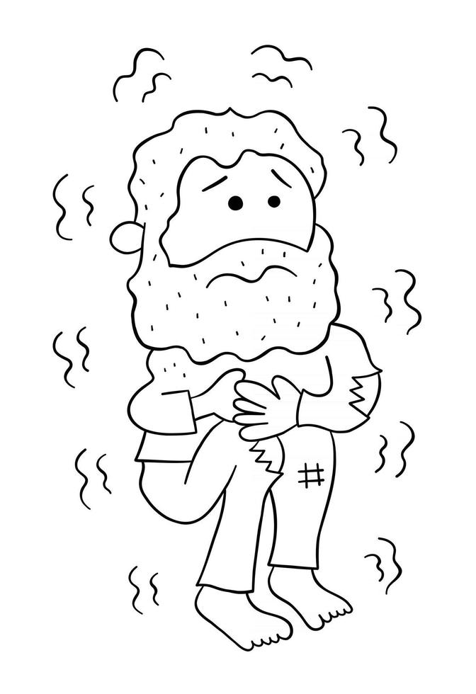 Cartoon Homeless Man Cold and Trembling Vector Illustration
