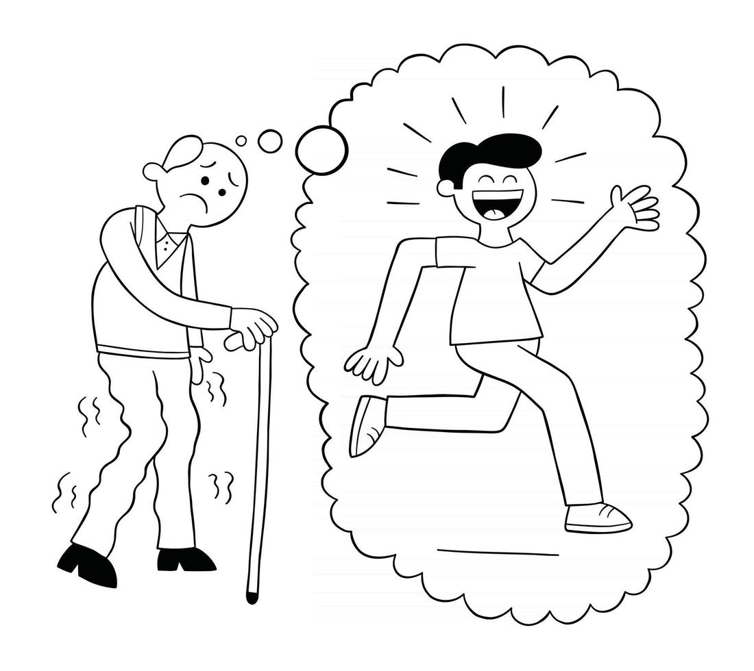 Cartoon Old Man Walking With His Cane And Dreaming Of His Youth Vector Illustration 2780040 Vector Art At Vecteezy Cartoon Old Man Walking With His Cane And Dreaming Of His Youth Vector Illustration 2780040 Vector Art At Vecteezy