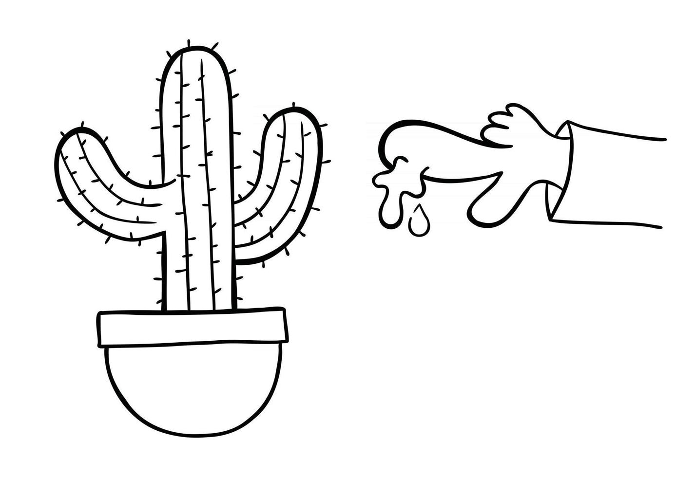 Cartoon Vector Illustration of Cactus and Thorn Bleeding Finger