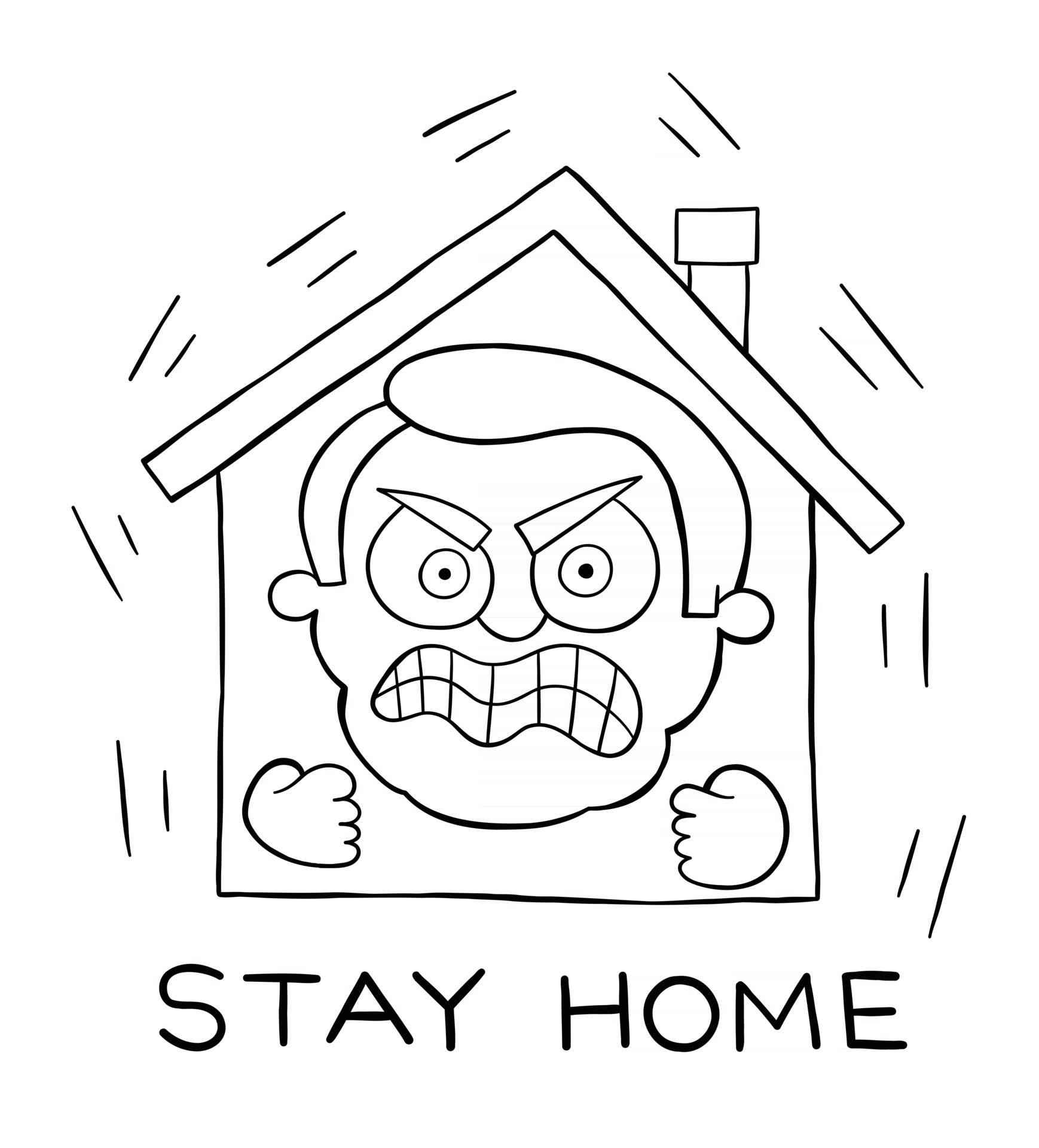 Cartoon Man Stays at Home During the Pandemic But Now He is Very Angry