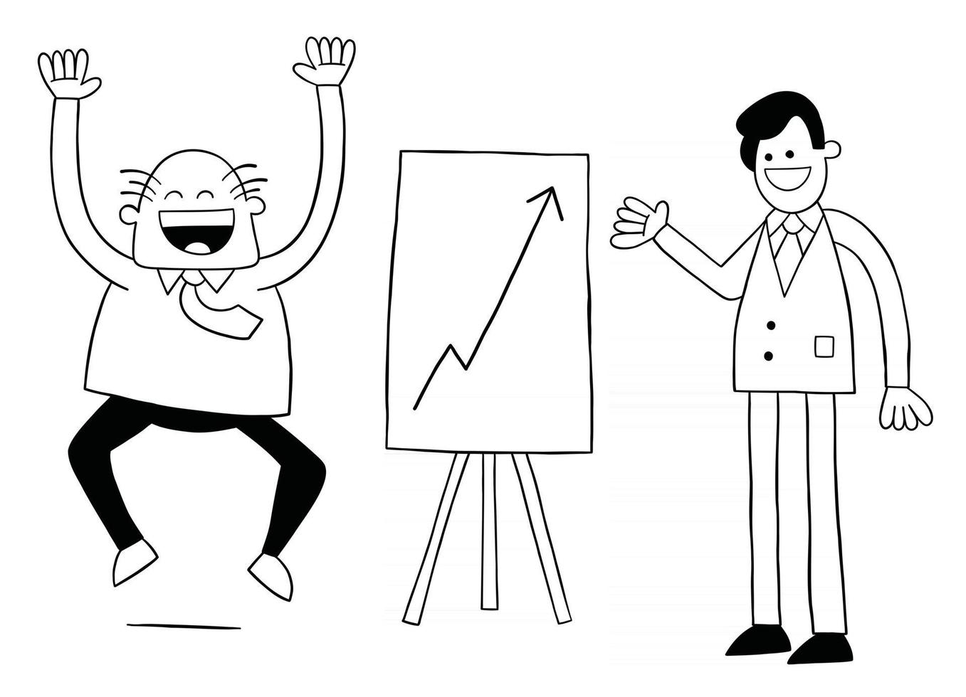 Cartoon Worker Man Shows the Boss the Sales Chart and the Boss is Very Happy That the Sales are High Vector Illustration