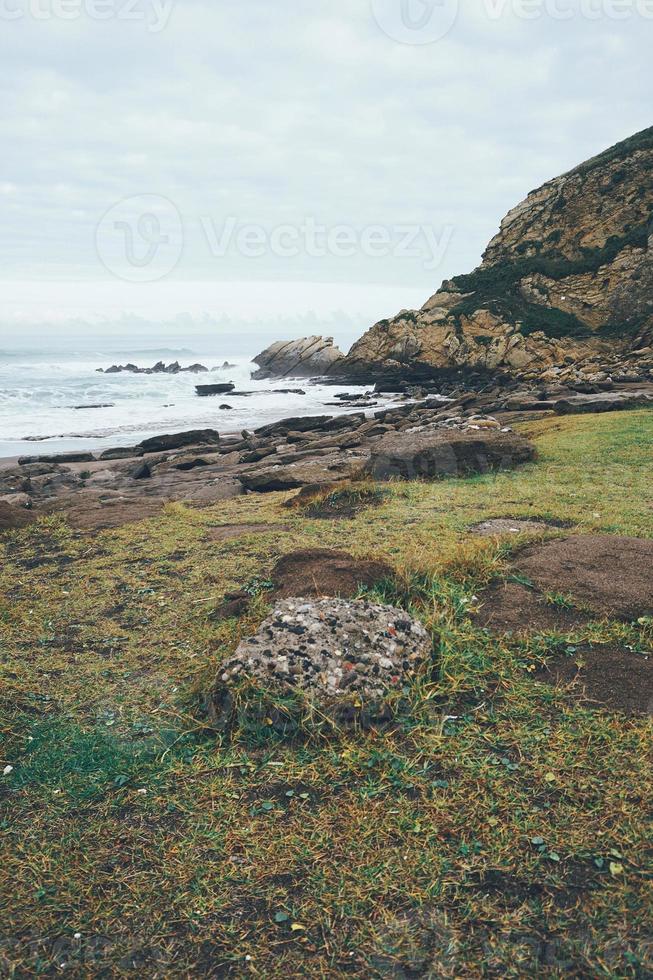 Beach landscape in the coast in Bilbao Spain photo