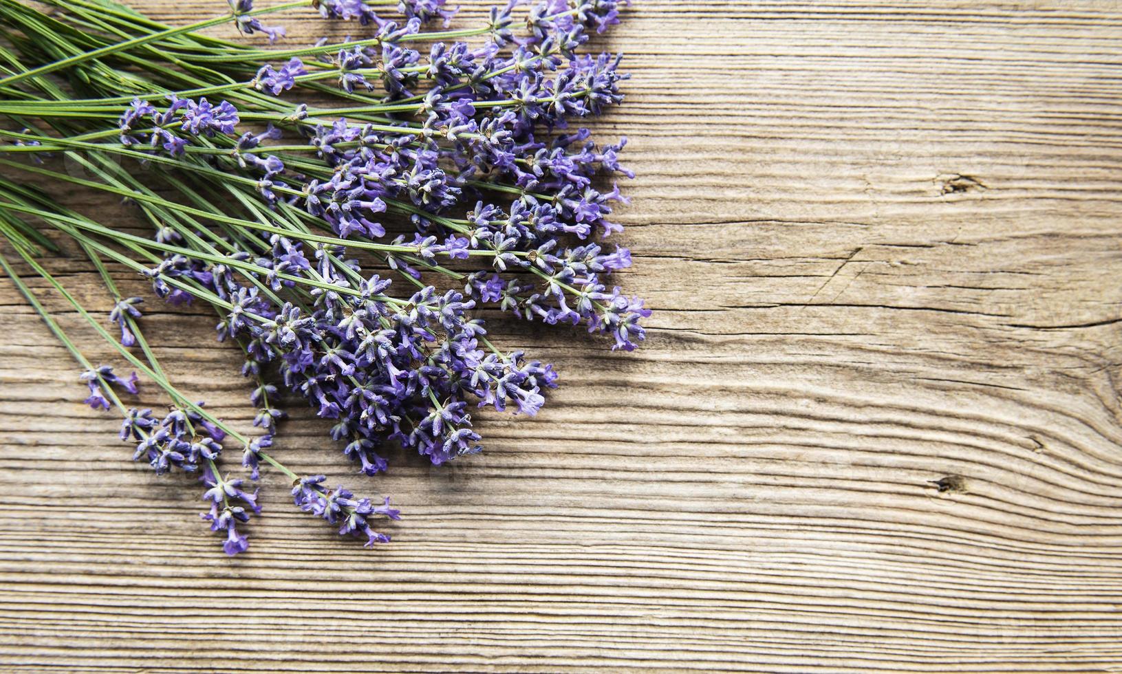 Ramo de lavanda sobre un fondo de madera vieja foto