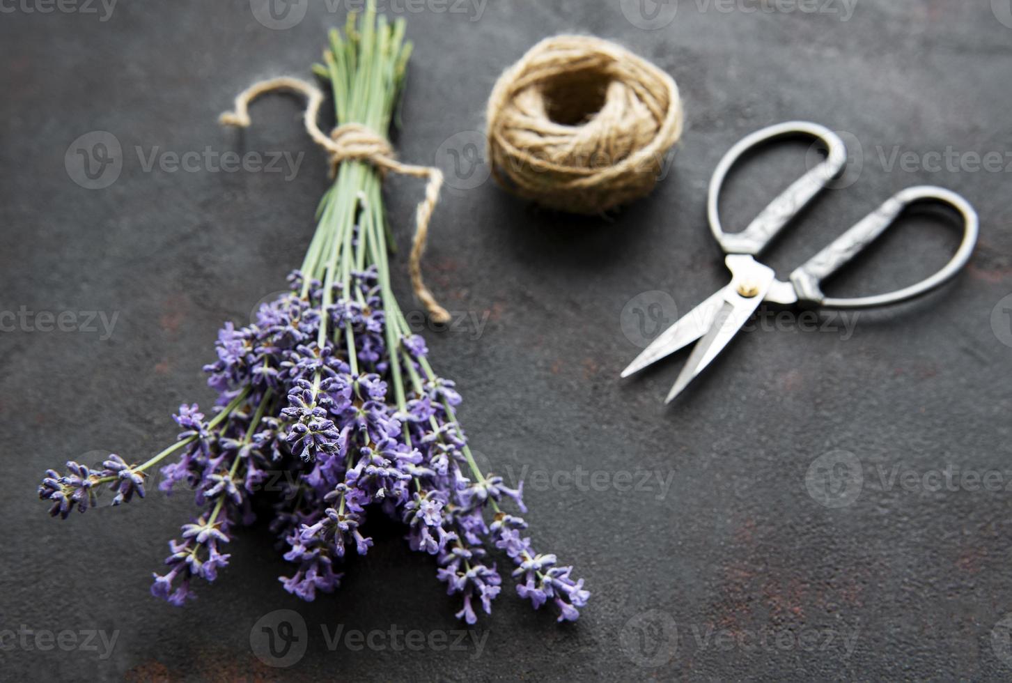 ramo de lavanda sobre un fondo negro foto