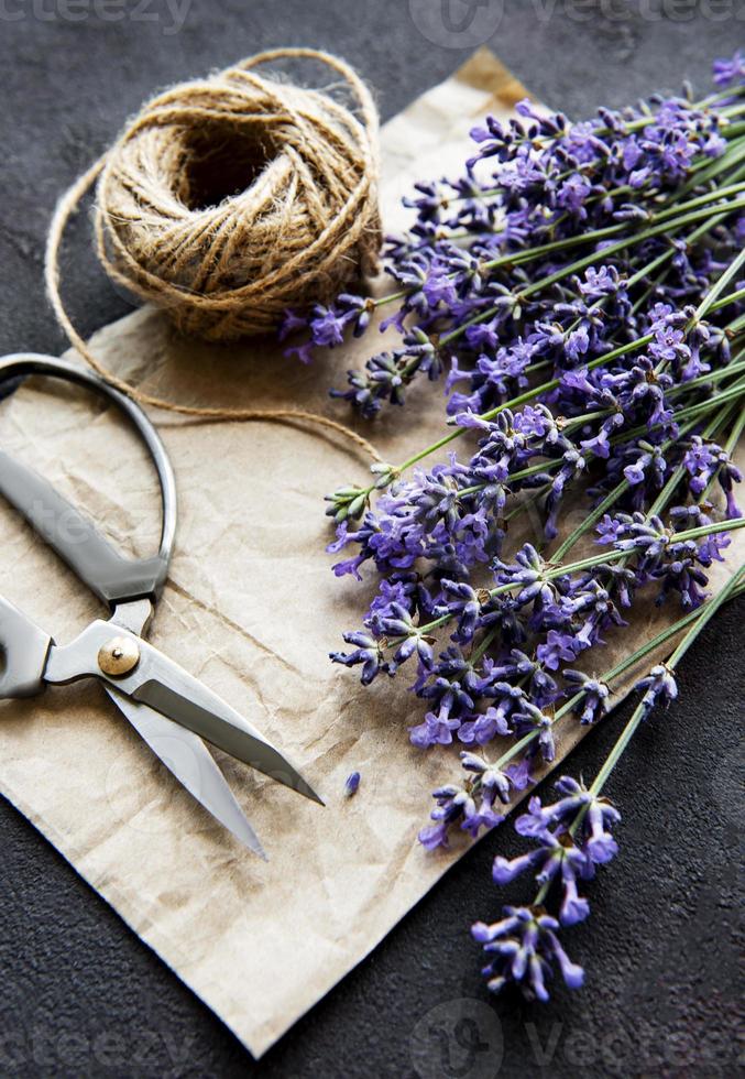 ramo de lavanda sobre un fondo negro foto