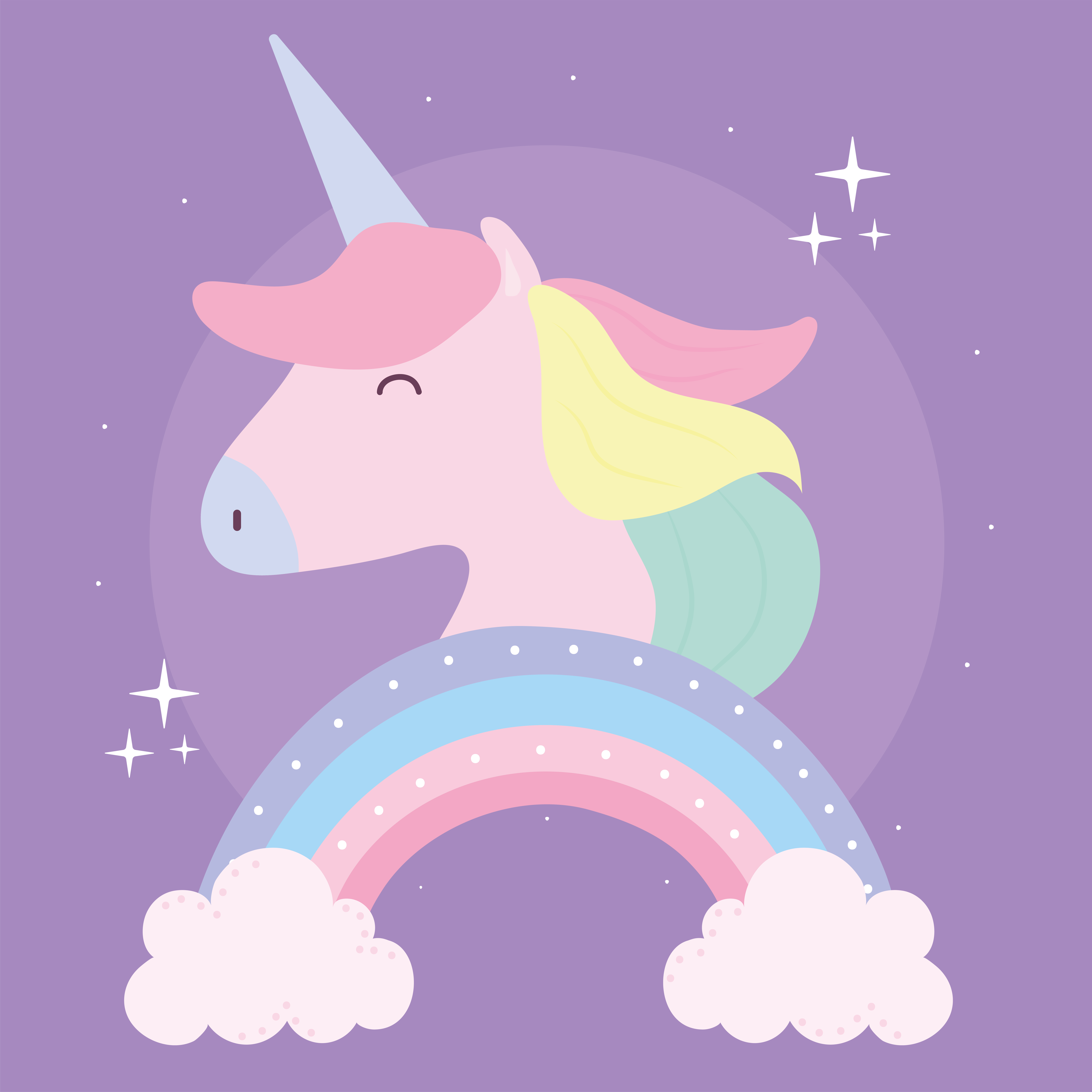 unicornio con un arco iris sobre un fondo morado 2780487 Vector en Vecteezy