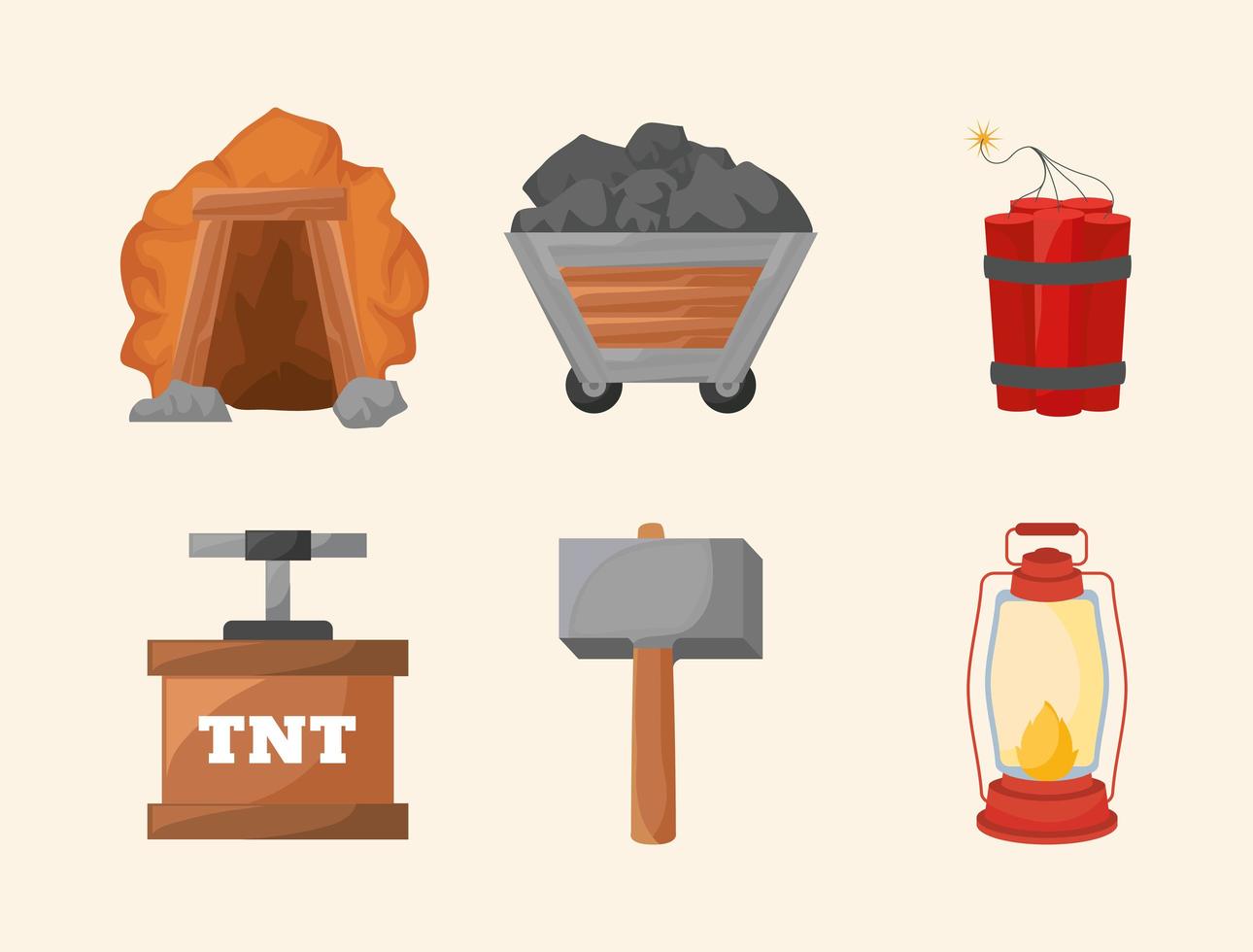 seis iconos de minería vector