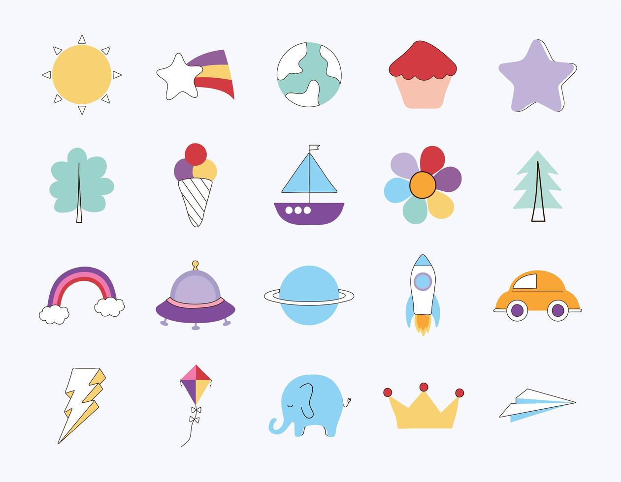 twenty doodle icons vector
