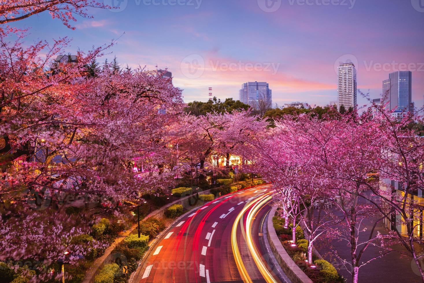 Vista nocturna del centro de Tokio en Roppongi, Japón foto